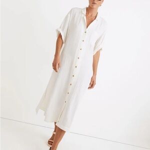 Madewell White Button-Down Swim Coverup